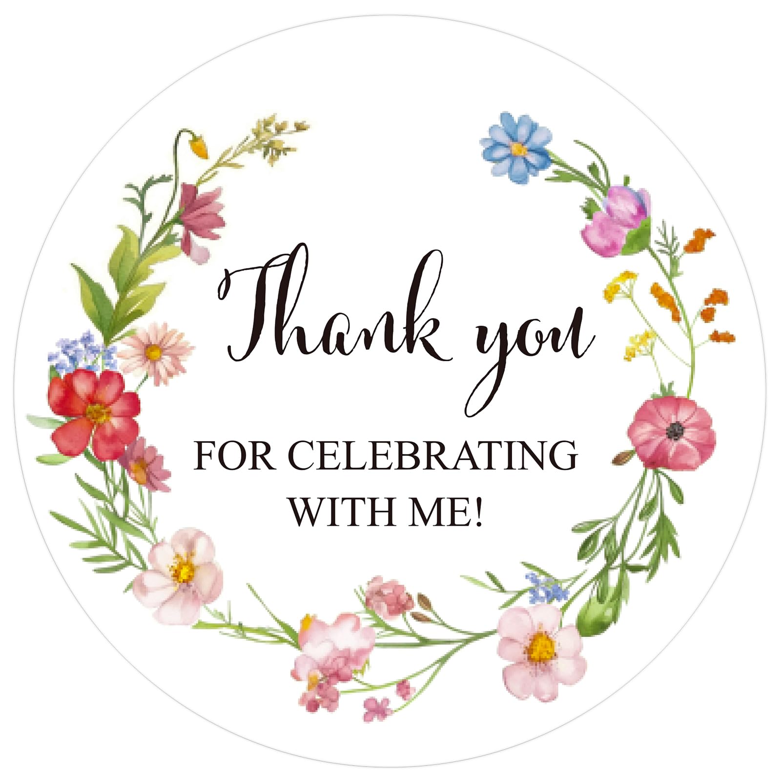 Anwyll Wildflower Thank You Party Favors Stickers - 60Pcs 2 Inch Self-Adhesive Thank You Stickers for Wedding, Birthday & Baby Shower - Perfect for Celebration Gifts, Invitations & DIY Crafts