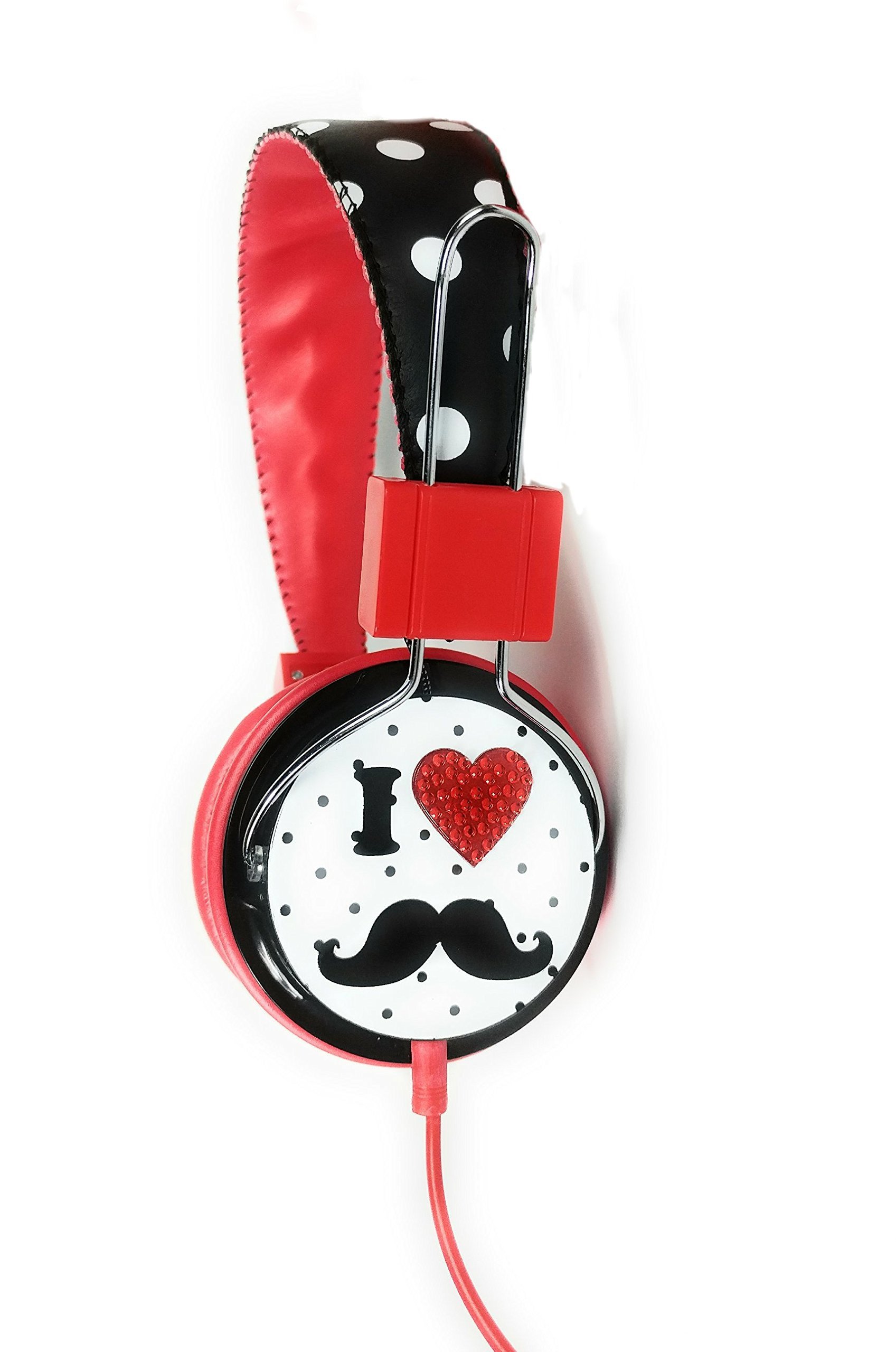 SWAGG SWHP-BA-LOVE Wireless Bluetooth Headphones with Built-in Mic - Love Mustache Design, Crystal Bling Ear Cups for Girls & Teens - Perfect for Music, Gaming & Online Classes