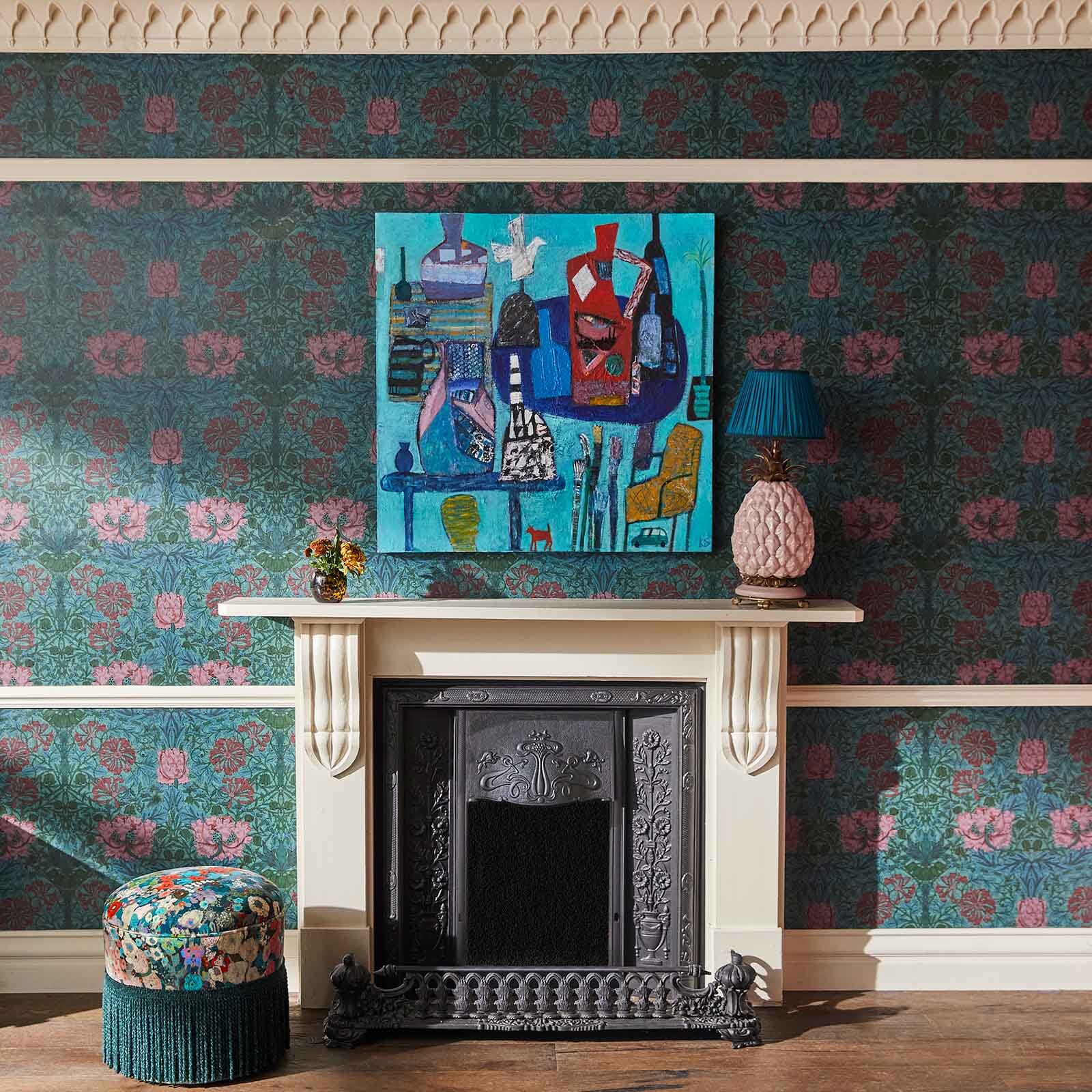 HONEYSUCKLE Wallpaper - Petrol Blue Floral Peel and Stick Wallpaper for Bedroom, Living Room & Nursery - Easy to Apply & Removable