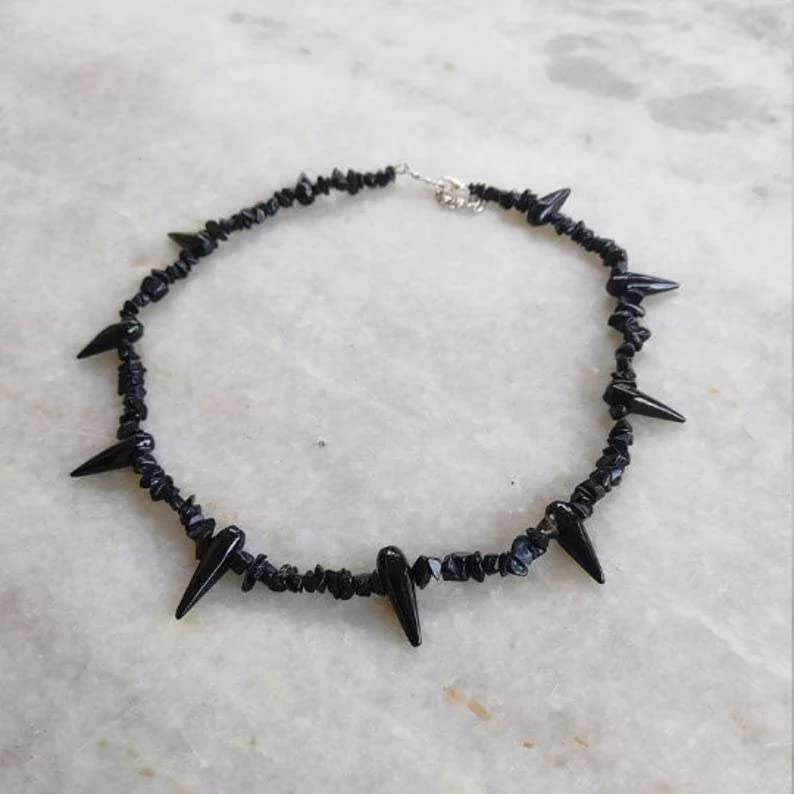 Natural Black Onyx Pain Necklace - Handmade Anime Choker Jewelry for Cosplay | 24 Inch Adjustable Gothic Necklace Gift for Men & Women | Perfect for Halloween, Comic Con & Gothic Fashion