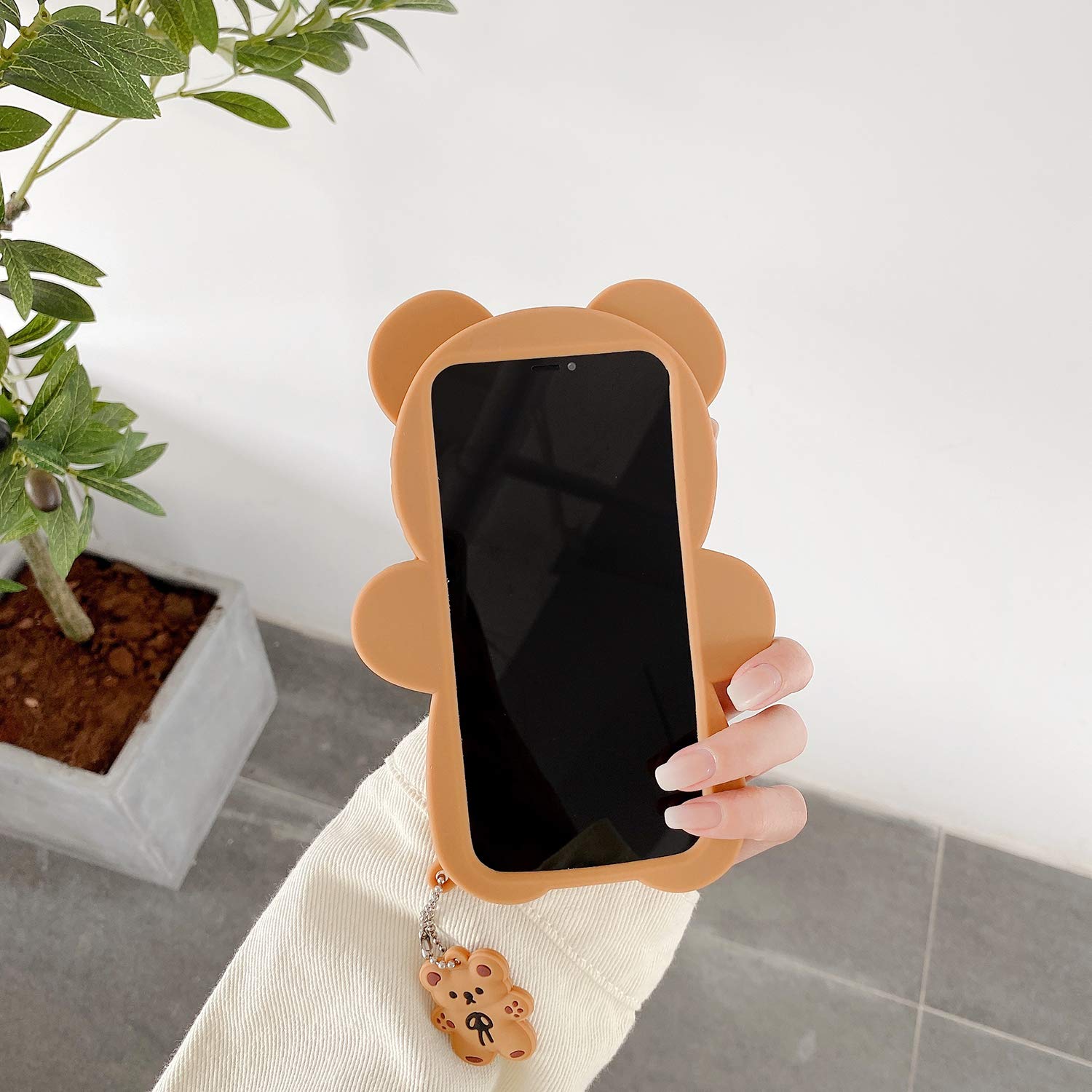 Cute Cartoon Bear Phone Case for iPhone 13 - 3D Soft Silicone Shockproof Cover with Keychain Teddy Bear Charm | Kawaii Yatchen Case for Women & Girls | Perfect Gift for Birthday, Valentine's Day & Daily Use