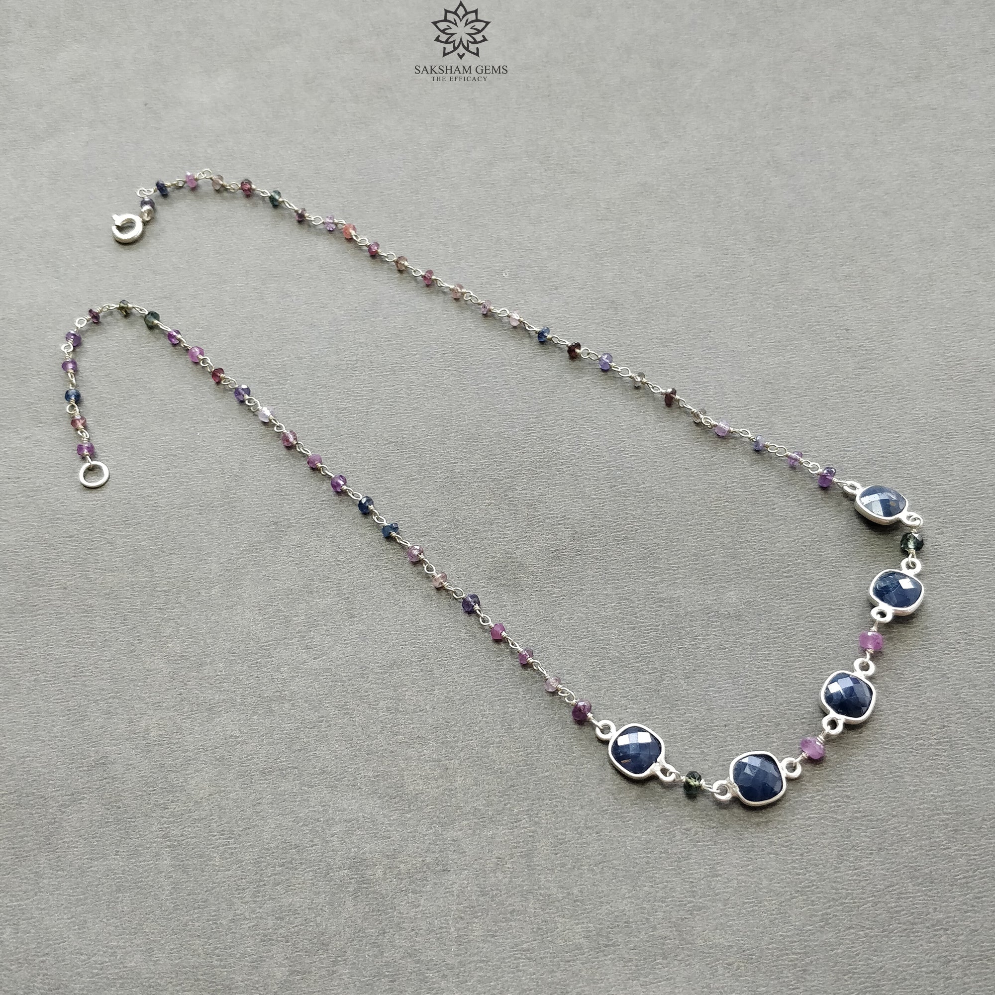 925 Sterling Silver Natural Blue & Multi Sapphire Beads Necklace & Earrings Set - 9.66g Untreated Gemstone Jewelry for Women, Gift for Her, Perfect for Weddings, Parties & Special Occasions