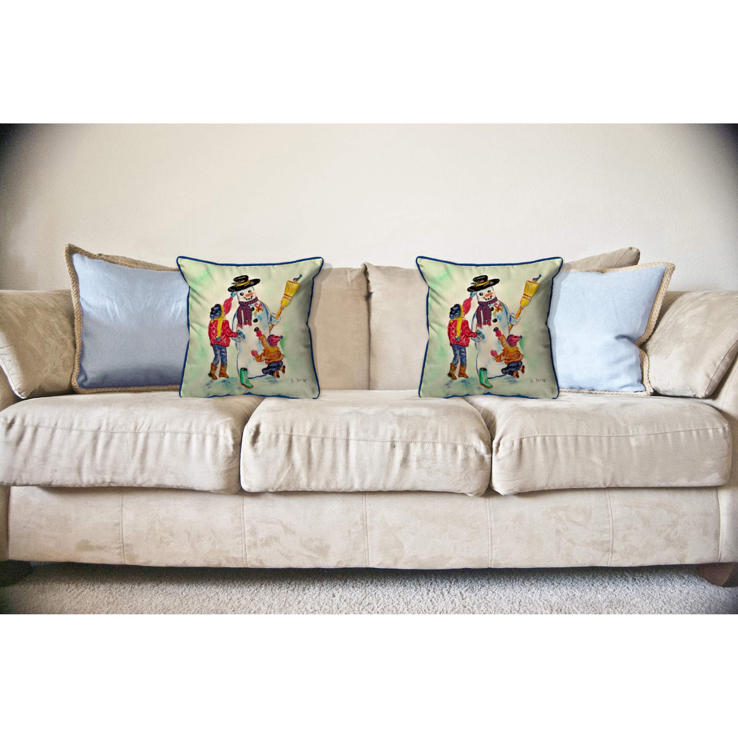 Betsy Drake Snowman Pillow - 18x18 Inch Christmas Decorative Throw Pillow for Couch, Bed, and Holiday Home Decor