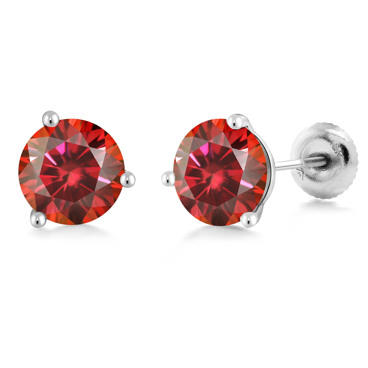 14K White Gold Martini Stud Earrings with Round Red Moissanite (2.00cttw) - Gem Stone King | Elegant Jewelry for Women & Men | Perfect for Weddings, Parties & Special Occasions
