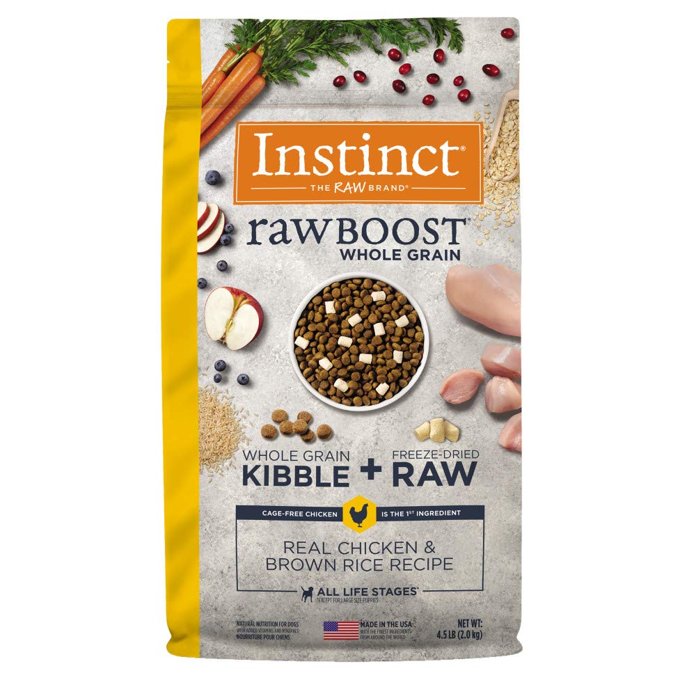 Instinct Raw Boost Whole Grain Chicken & Brown Rice Dry Dog Food - 4.5 lb Bag - High Protein Grain Free Kibble for Adult Dogs - Perfect for Active Pets & Weight Management