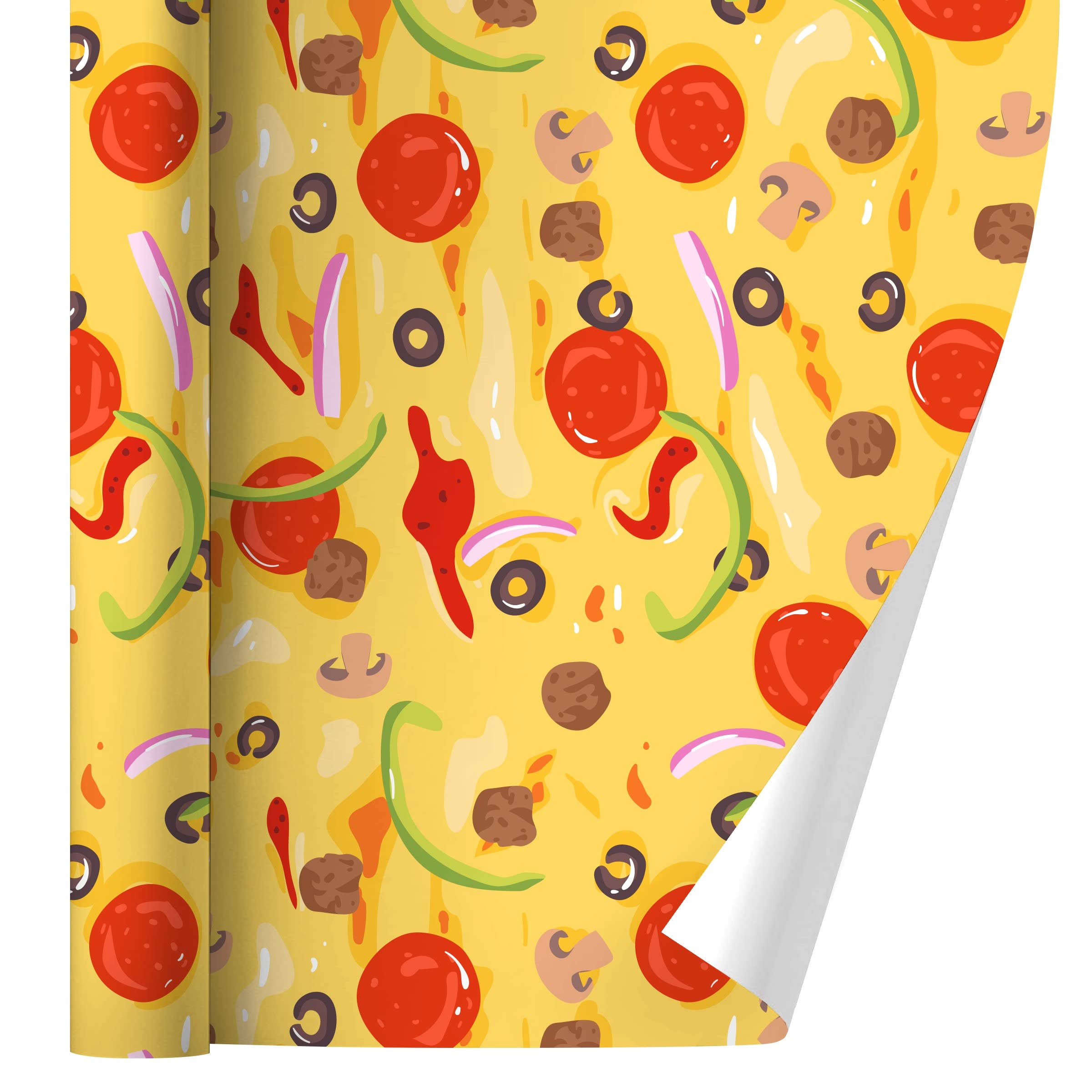 GRAPHICS & MORE Combination Pizza Pattern Wrapping Paper Rolls - Pepperoni, Olives & Onions Design | Perfect for Birthday Gifts, Party Decorations & Food-Themed Events