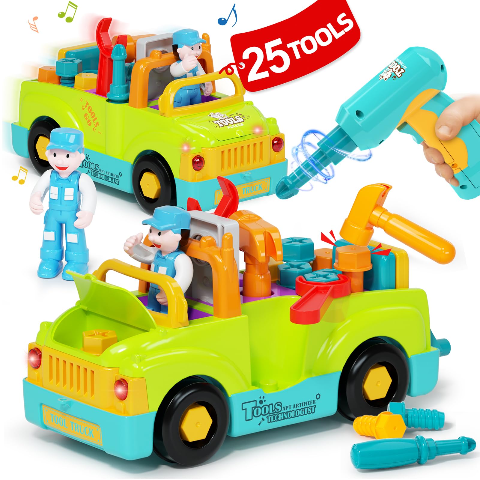 STEM Learning Toys for 2-4 Year Old Boys - Electric Drill Toddler Tool Set with Take Apart Construction Toys | Educational Birthday Gifts for 1-3 Year Old Kids | Perfect for Pretend Play & Early STEM Development