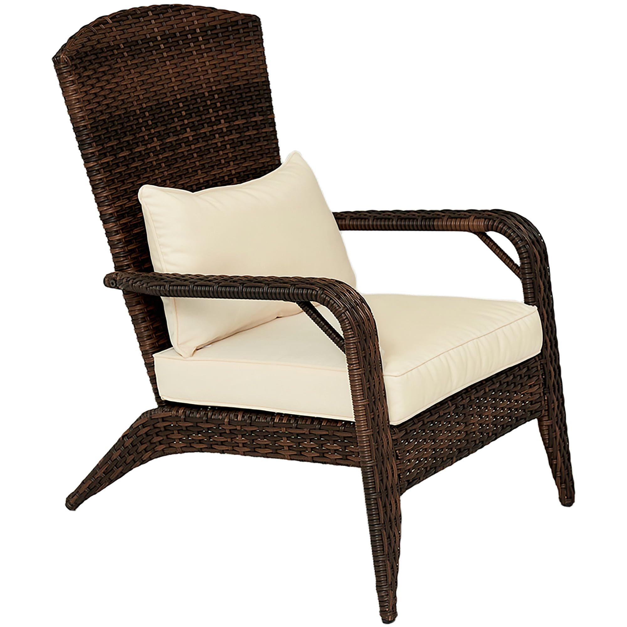 Outsunny All-Weather Wicker Adirondack Chair with Cushions - Patio Fire Pit Lounge Chair with Curved Backrest & Armrests for Deck, Garden, Backyard - Cream White Outdoor Furniture for Relaxation & Entertaining