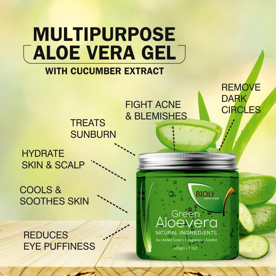 Bioly Aloe Vera Gel (400g) - 100% Pure Natural for Face, Hair Care, Sunburn Relief & Skin Hydration | Soothes Acne, Razor Bumps, Psoriasis, Eczema & Dry Skin | Perfect for After Sun Care, Daily Moisturizing & Hair Treatment