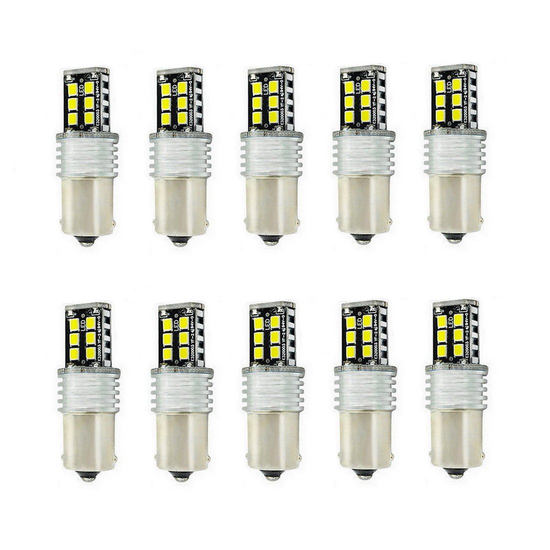 1156 BA15S Super Bright White 15-SMD 2835 LED Bulbs - High Performance Car Light for Reverse, Brake, Tail & Turn Signals (12V-24V, Pack of 10) - Perfect for Trucks, SUVs, Motorcycles & Trailers