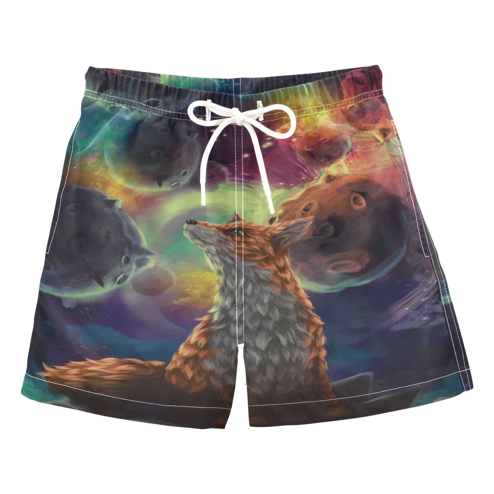 **Little Prince Fox Boys' Swim Trunks with Mesh Lining - Quick Dry, Adjustable Waist Swim Shorts for Beach, Pool & Summer Water Play**