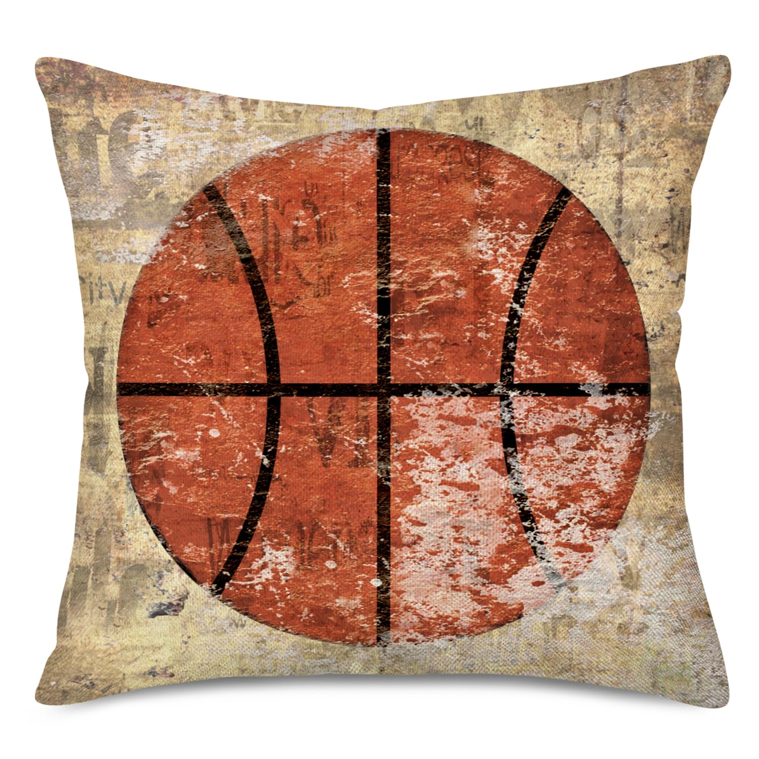 Vintage Basketball Pillow Cover - Cotton Linen 18x18 Inch for Couch Bed Decor