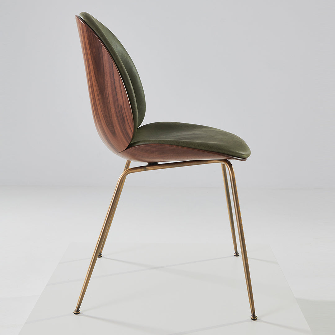 Modern Beetle Dining Chair with Front Upholstery & Conic Base - 3D Veneer Shell Design for Kitchen, Dining Room, or Office Space