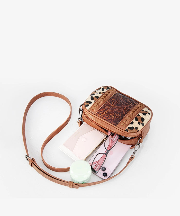 Montana West Genuine Leather Tooled Whipstitch Crossbody Bag for Women - Stylish & Durable Everyday Purse for Work, Travel & Shopping