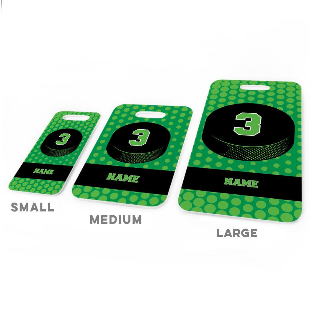 Personalized Hockey Puck Luggage Tag - Large Green Hockey Bag Tag with Standard Lines on Back - Perfect for Hockey Players, Fans & Travel Accessories