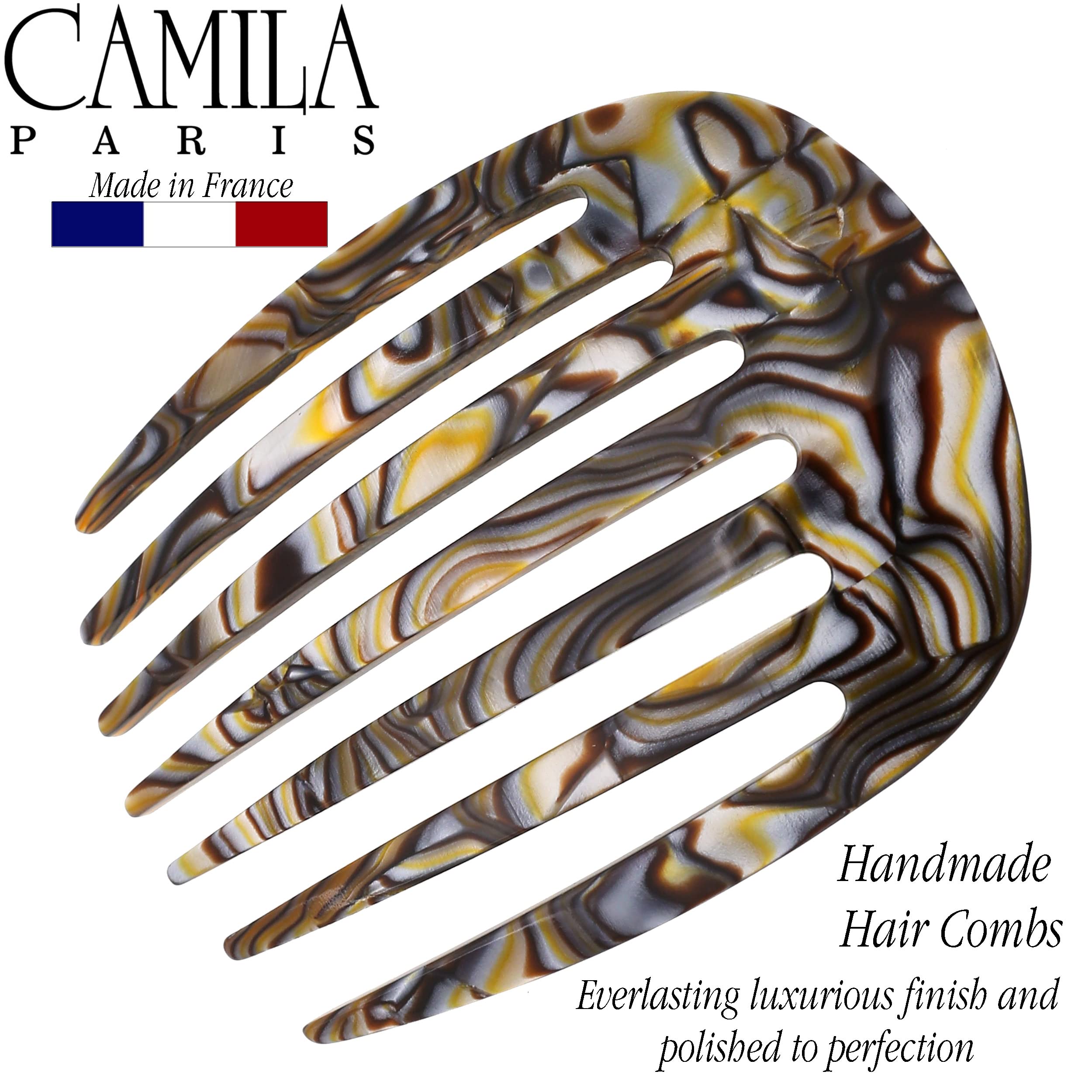 Camila Paris CP3398 French Hair Side Comb - Small Rounded Onyx Handmade Hairpin for Women | Strong Hold No-Slip Hair Clip for French Twist, Bun & Chignon Hairstyles | Elegant Hair Accessory Made in France (Perfect for Weddings, Parties & Formal Events)