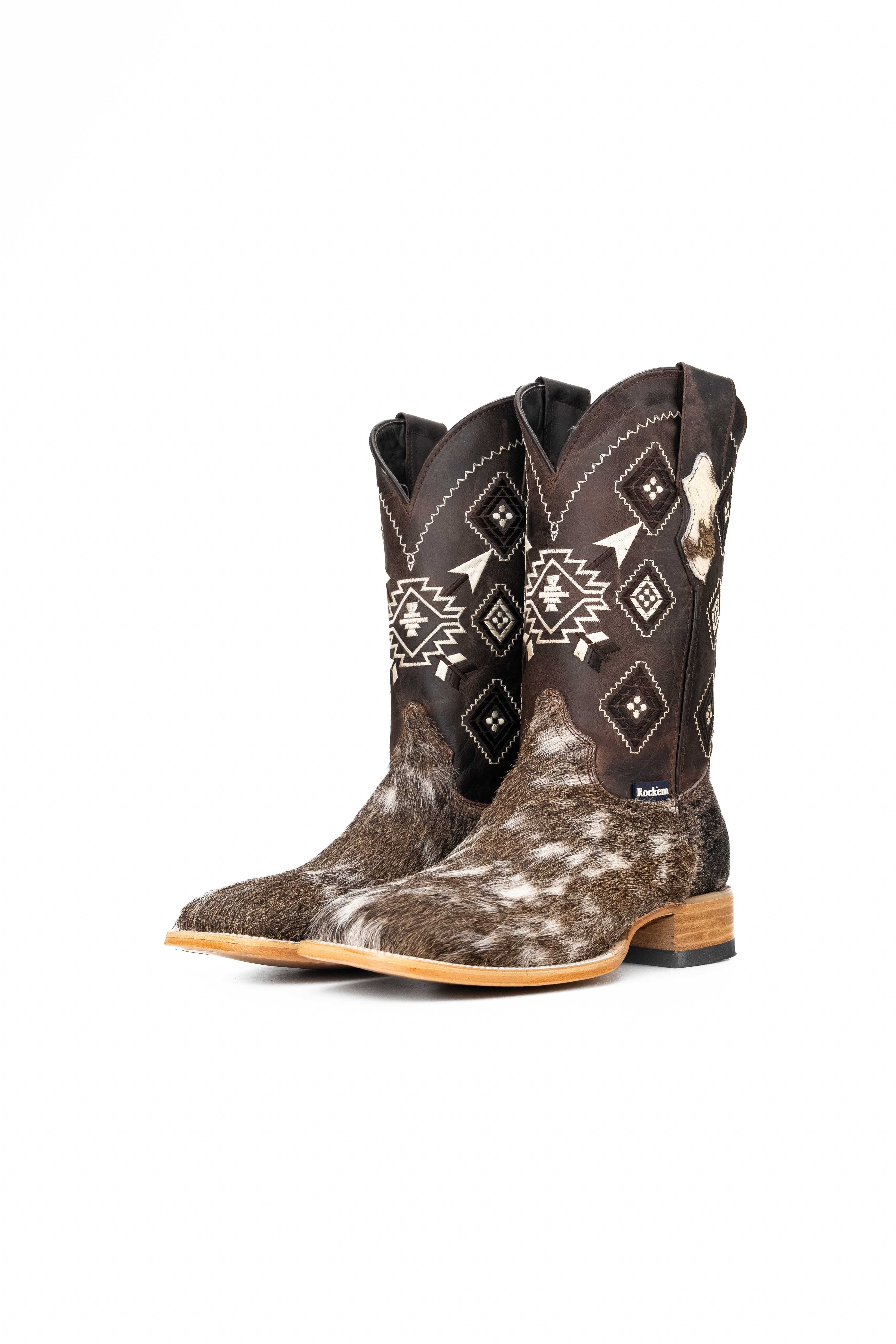 Authentic Men's Cowhide Square Toe Cowboy Boots - Size 8 Western Boots for Country Riding & Outdoor Events - Durable Leather Work Boots for Ranchers & Cowboy Style Enthusiasts