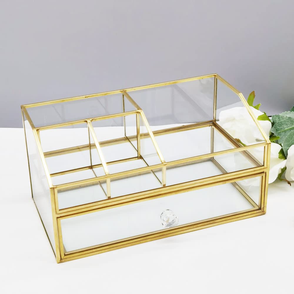 Nordic Style Glass Makeup Brush Holder - Cosmetic Organizer & Jewelry Display Box for Brushes, Nail Polish, Lipsticks, Eyeliners | Vanity, Bathroom, Bedroom, Office Decor | Perfect for Makeup Artists & Beauty Enthusiasts