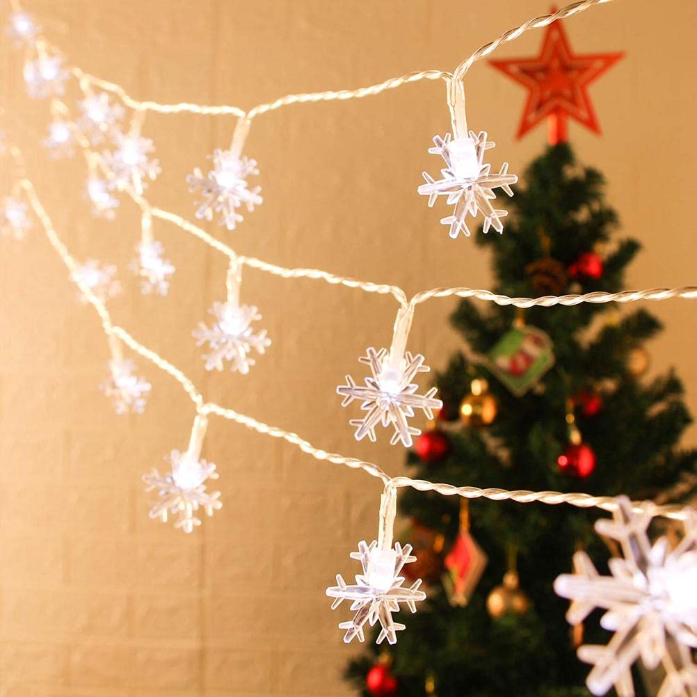 20 LED Snowflake String Lights - 10ft Battery Operated for Christmas Decor