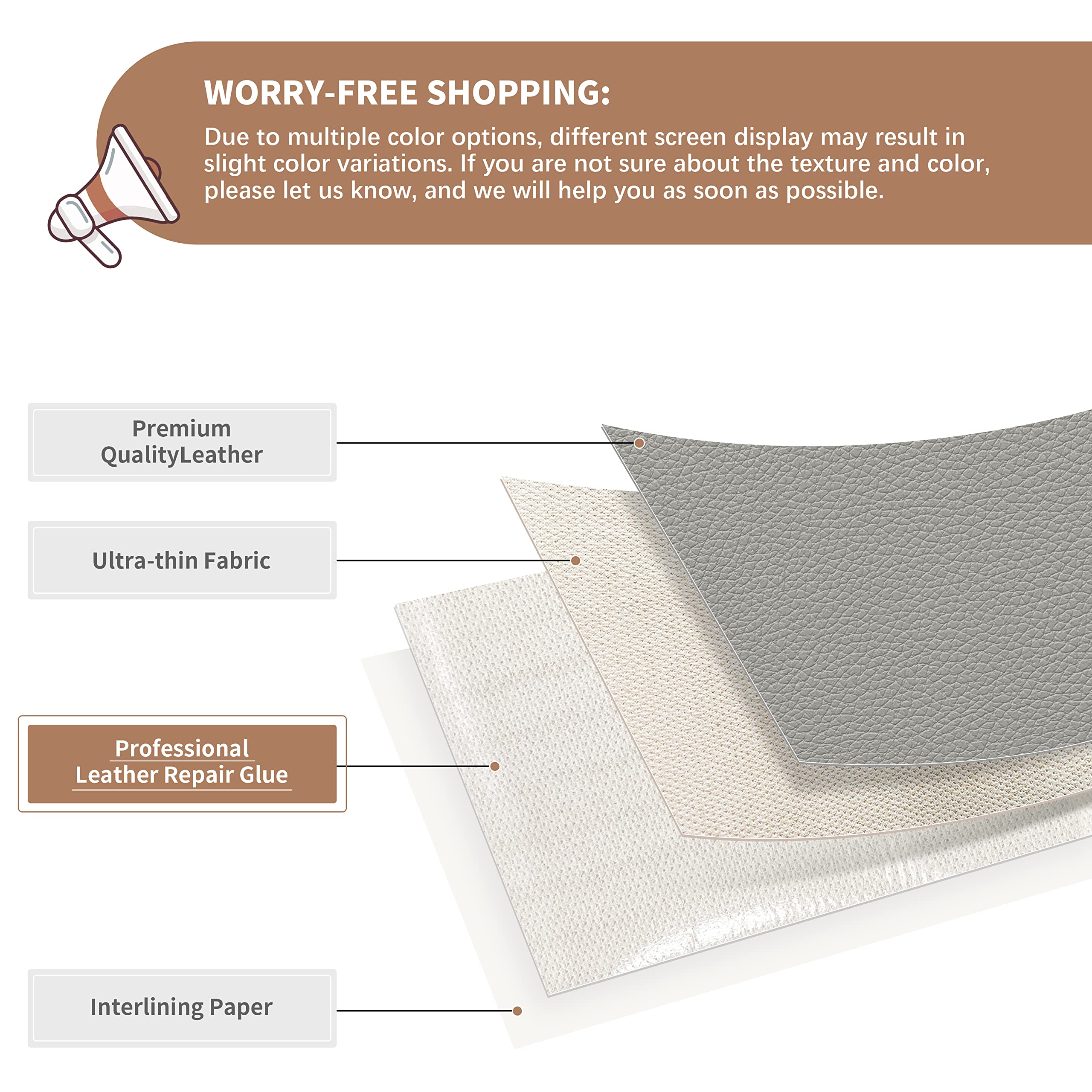 ONine Leather Repair Patch - Self-Adhesive Couch Patch (8x11 Inch) | Multicolor Scratch Repair for Sofas, Car Seats, Handbags & Jackets | Light Gray | Easy Peel & Stick Application | Perfect for Home, Office & Vehicle Interior Repair