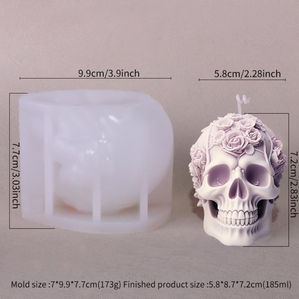 Large 3D Rose Flower Skull Candle Molds - Flexible Clear Silicone Skull Head Molds for Resin, Aromatherapy Candles, Soap, Clay & Ice Cubes - Perfect for DIY Crafts, Halloween Decor & Home Fragrance Projects