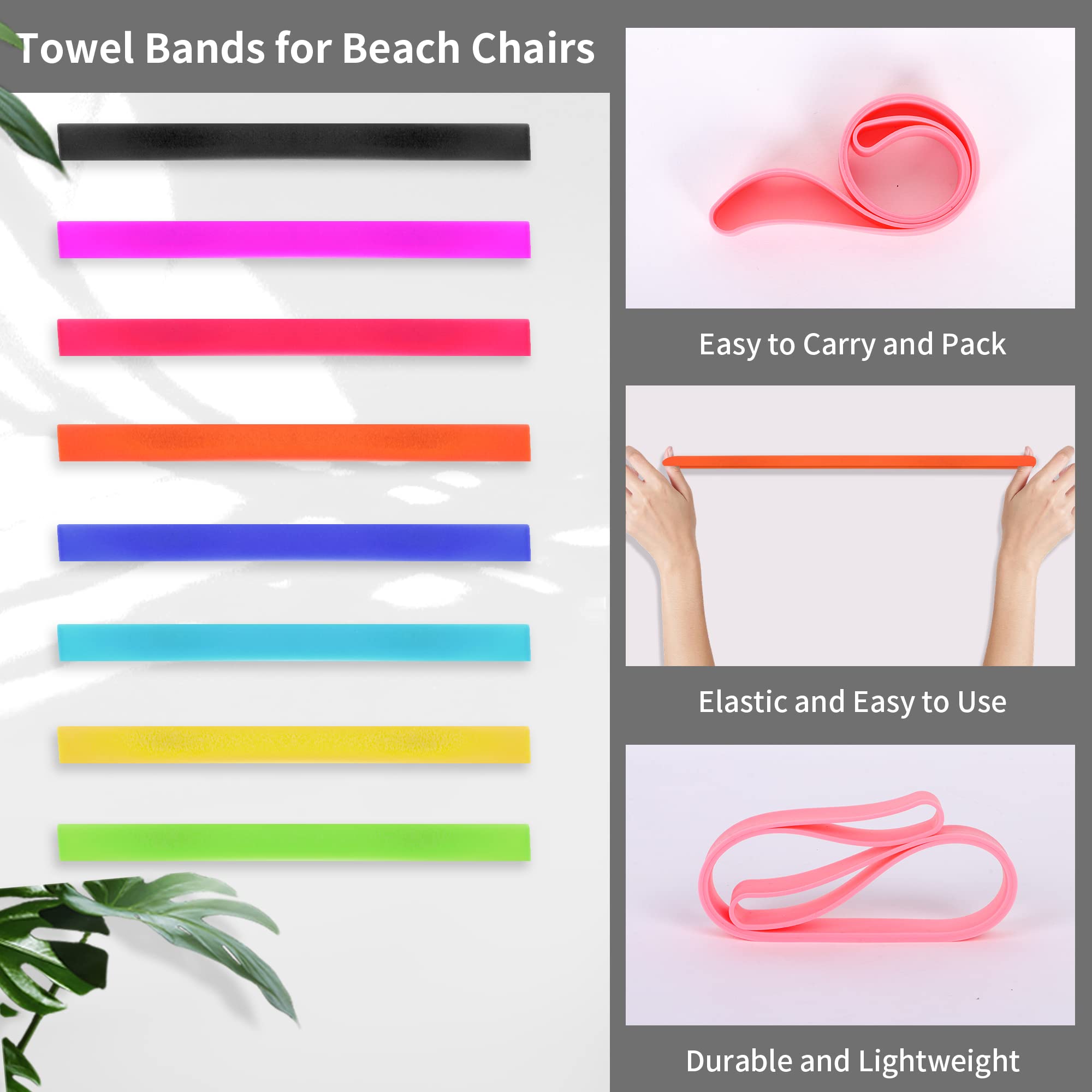 **Kaket 8PC Elastic Beach Chair Clips - Heavy Duty Towel Holder Bands for Beach, Pool, Cruise Chairs - Secure & Durable Rubber Straps (8 Pack) - Perfect for Sunbathing, Travel & Outdoor Relaxation**