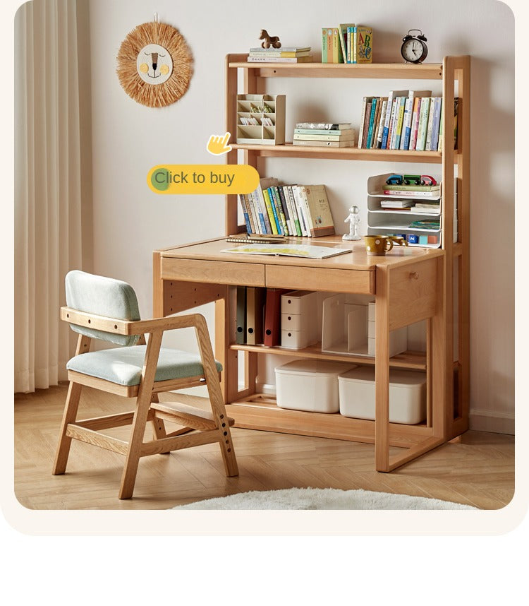 Premium Beech & Oak Solid Wood Kids Study Desk - Ergonomic Children's Writing Table for Homework & Crafts - Perfect for Bedroom, Homeschool & Montessori Learning