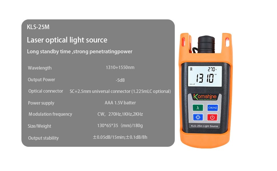KLT-12E Fiber Optic Test Kit with OPM Power Meter (-70~+6dBm), OLS Light Source, VFL Visual Fault Locator (5-8km) & Cable Cleaning Wipes - Professional Network Cable Tester for Telecom, Data Center & FTTH Installations