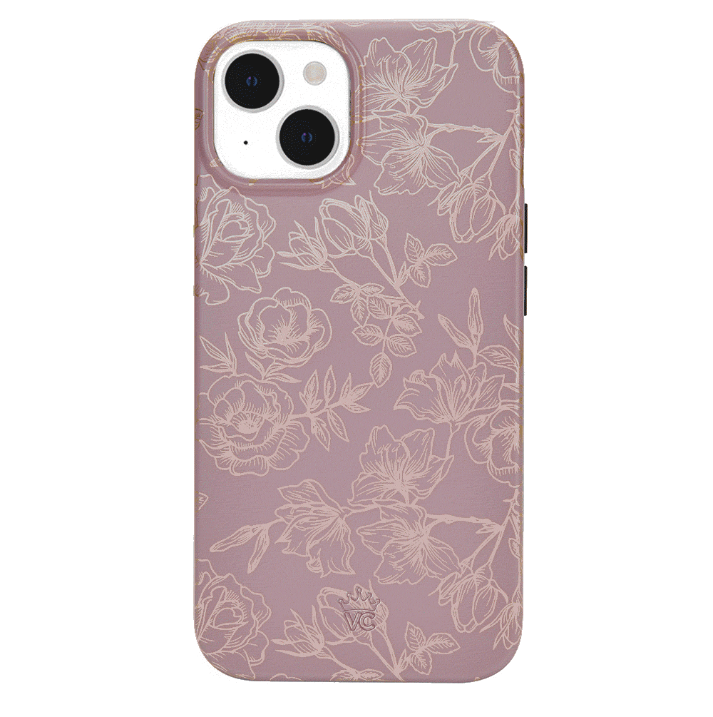 Dusty Rose Chrome Floral iPhone Case - Elegant Protective Cover for iPhone 13/14/15 Pro Max - Perfect for Everyday Use, Travel & Gift Giving