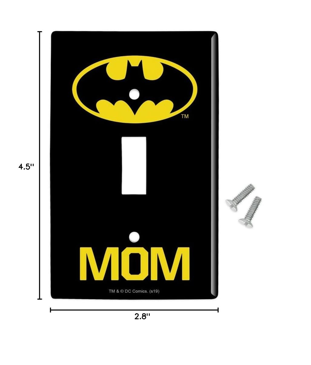 Batman Bat Mom Shield Logo Plastic Wall Decor Light Switch Plate Cover - Superhero Home Decor for Kids Room, Nursery & Batman Themed Bedroom