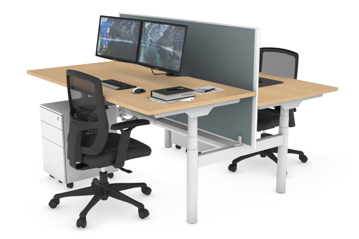 Flexi Premium Height Adjustable 2-Person H Bench Workstation - White Frame [1800L x 800W with Cable Management] - Ideal for Office, Home Workspace & Collaborative Environments