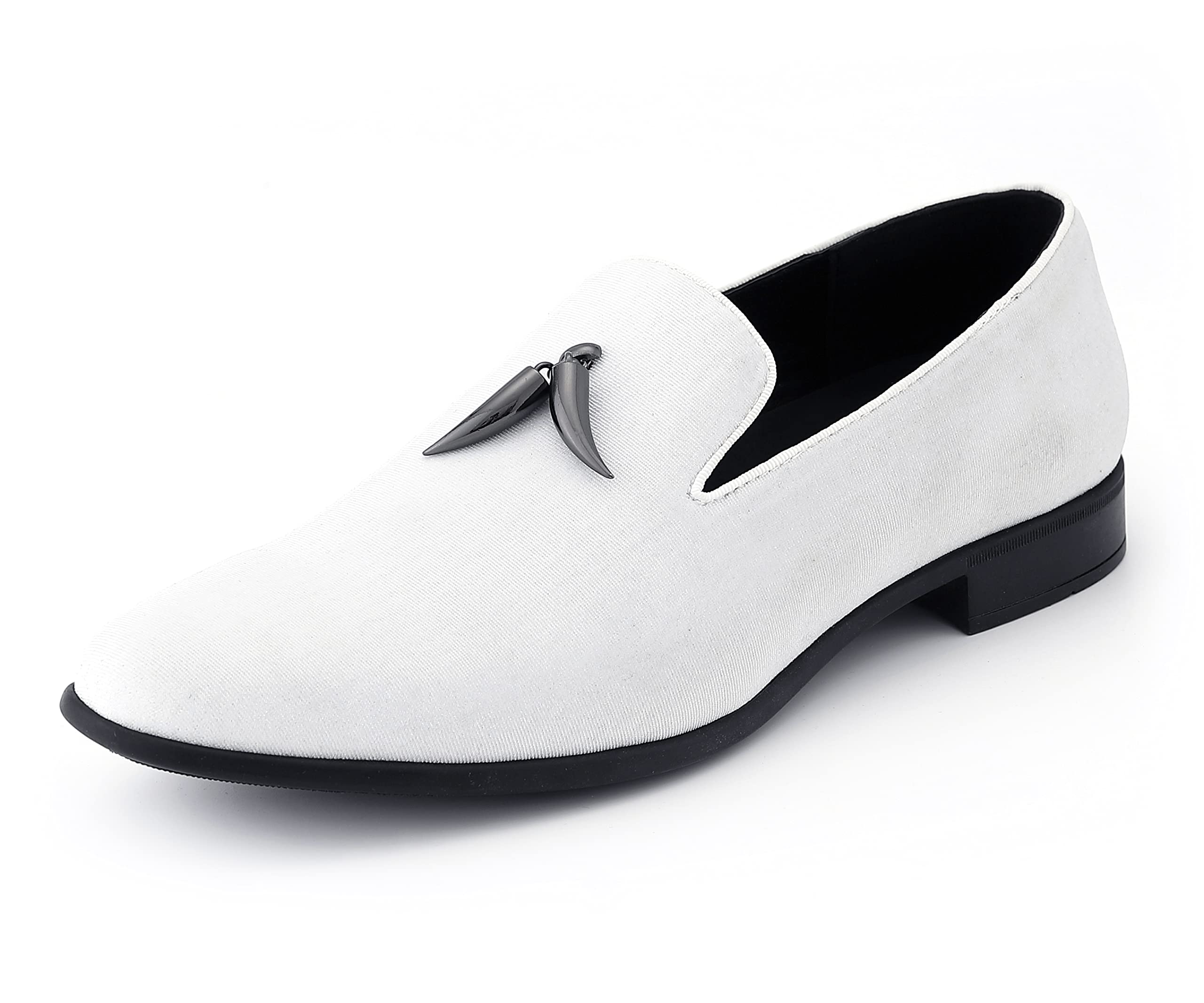 Amali Heath Men's Dress Shoes with Gunmetal Horn Tassels & Luxurious Velvet - Formal Loafers for Business & Weddings - Original Smoking Slippers for Office & Evening Events