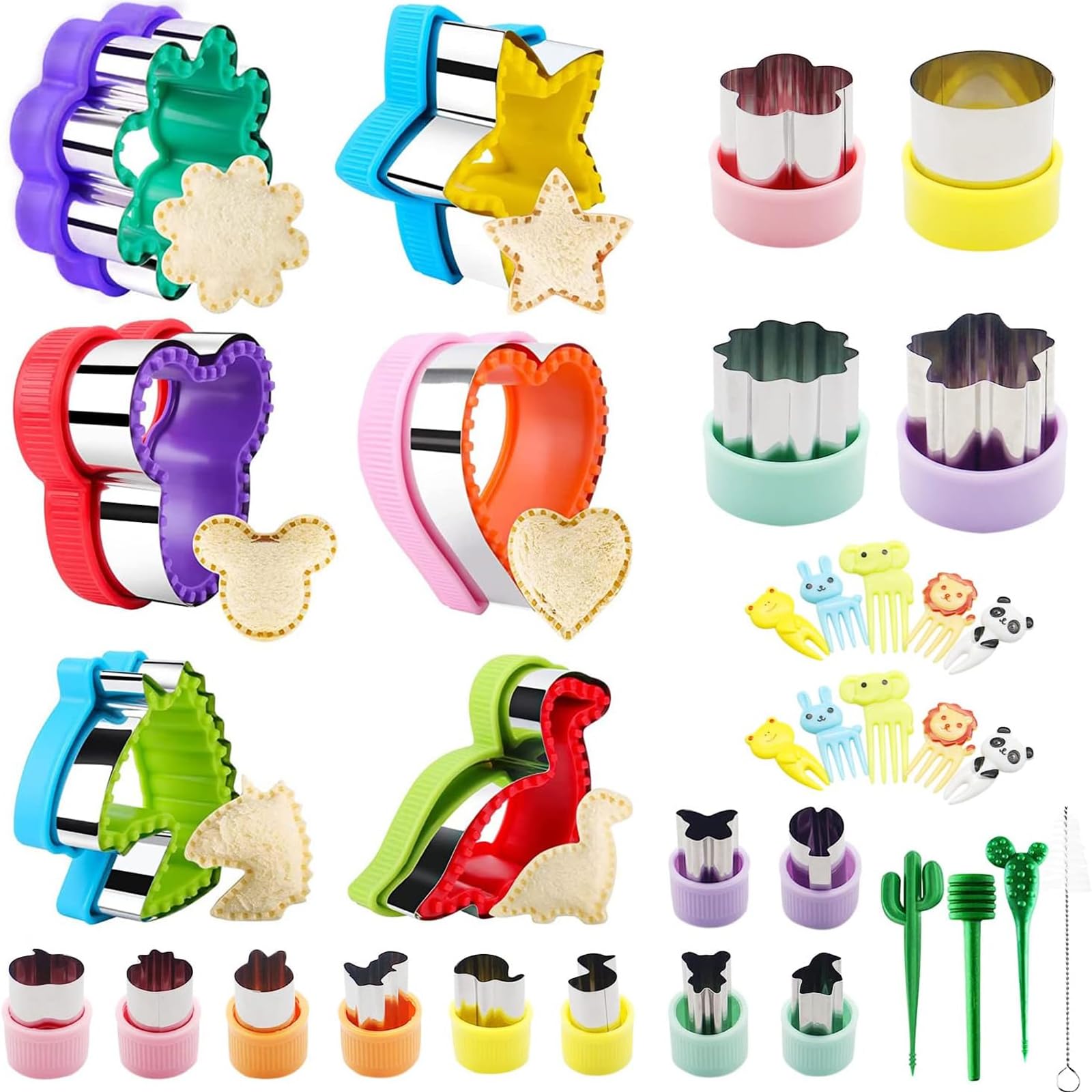 34-Piece Sandwich Cutters Set - Kids Lunch Box Accessories, Uncrustables Maker, Toddler Food Shape Cutters (Heart, Star, Dinosaur) - DIY Pancake & Cookie Cutters for Bento, Snacks & Party Food - Perfect for School Lunches, Picnics & Kids Birthday Parties