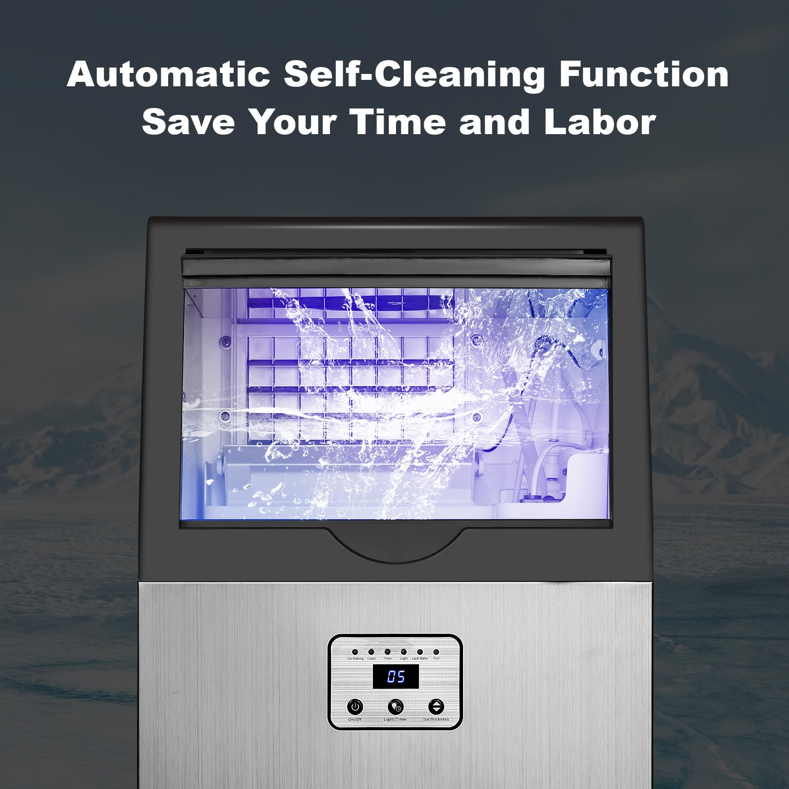 Commercial Ice Maker Machine 100lbs/24H with Auto Self-Cleaning & LED Digital Display - Under Counter or Freestanding Ice Machine for Home, Office, Restaurant, Bar - Perfect for Beverage Service, Parties and Food Preservation