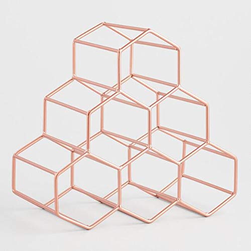 Hexagonal 6 Bottle Wine Rack - Rose Gold Metal Wine Holder for Kitchen, Dining Room or Bar Counter Storage