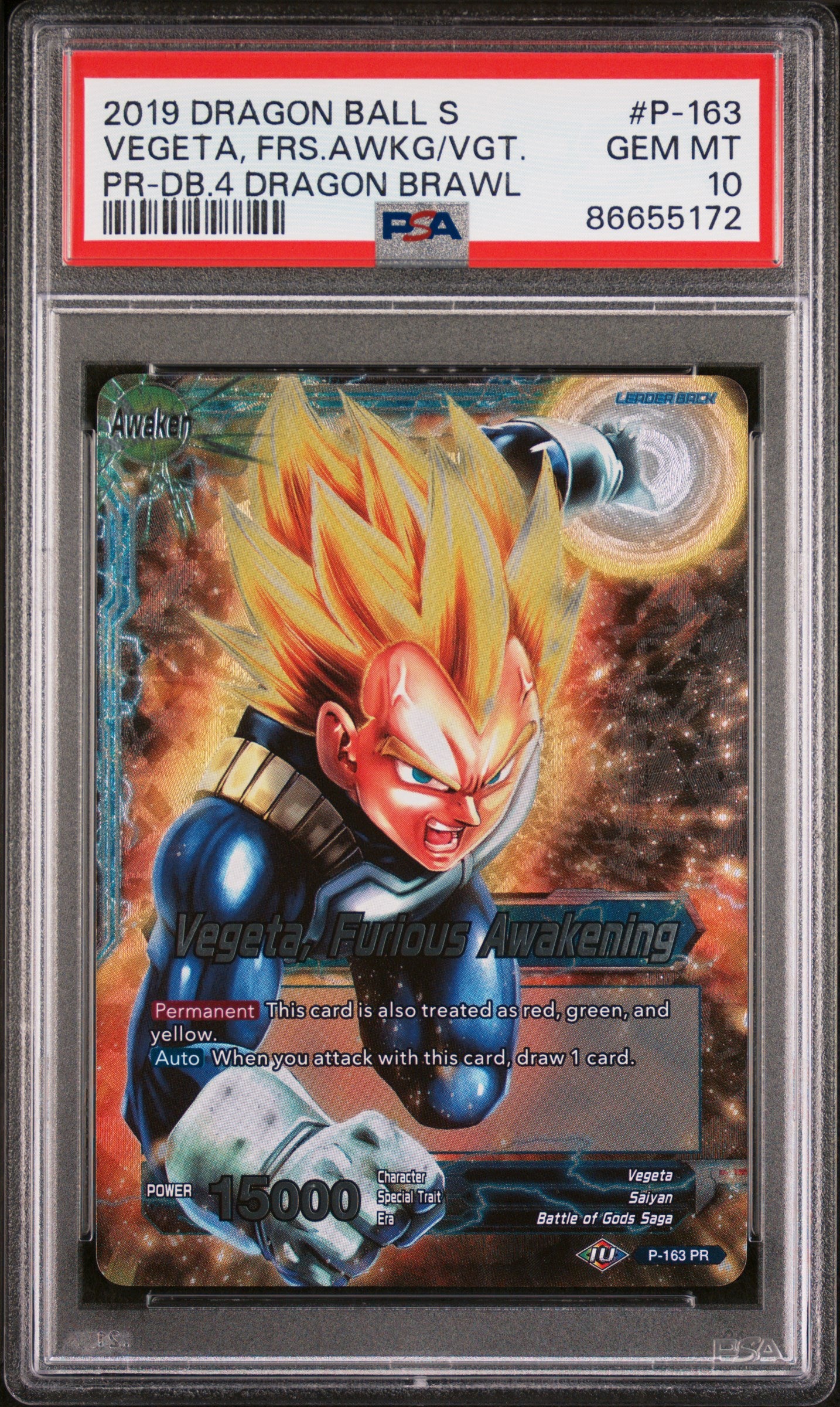 2019 Dragon Ball Super 4 Dragon Brawl Vegeta FRS Awakening #P163 PSA 10 Graded Card - Perfect for Collectors, Anime Fans & Tournament Players