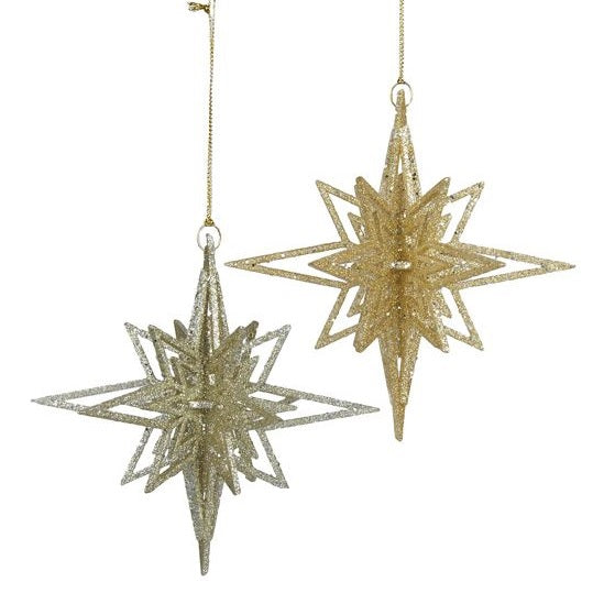5.5 Inch Nordic Glittered Starburst Christmas Ornament - Elegant Holiday Decor for Tree, Home, and Party Decorations