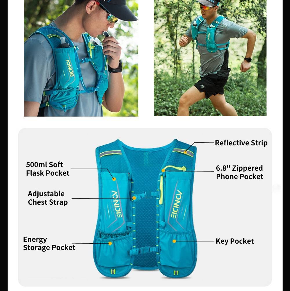 AONIJIE 5L Hydration Pack Backpack - Adjustable Ultralight Running Hydration Vest with Safety Reflective Strip - Perfect for Hiking, Trail Running, Cycling, Marathon & Outdoor Sports