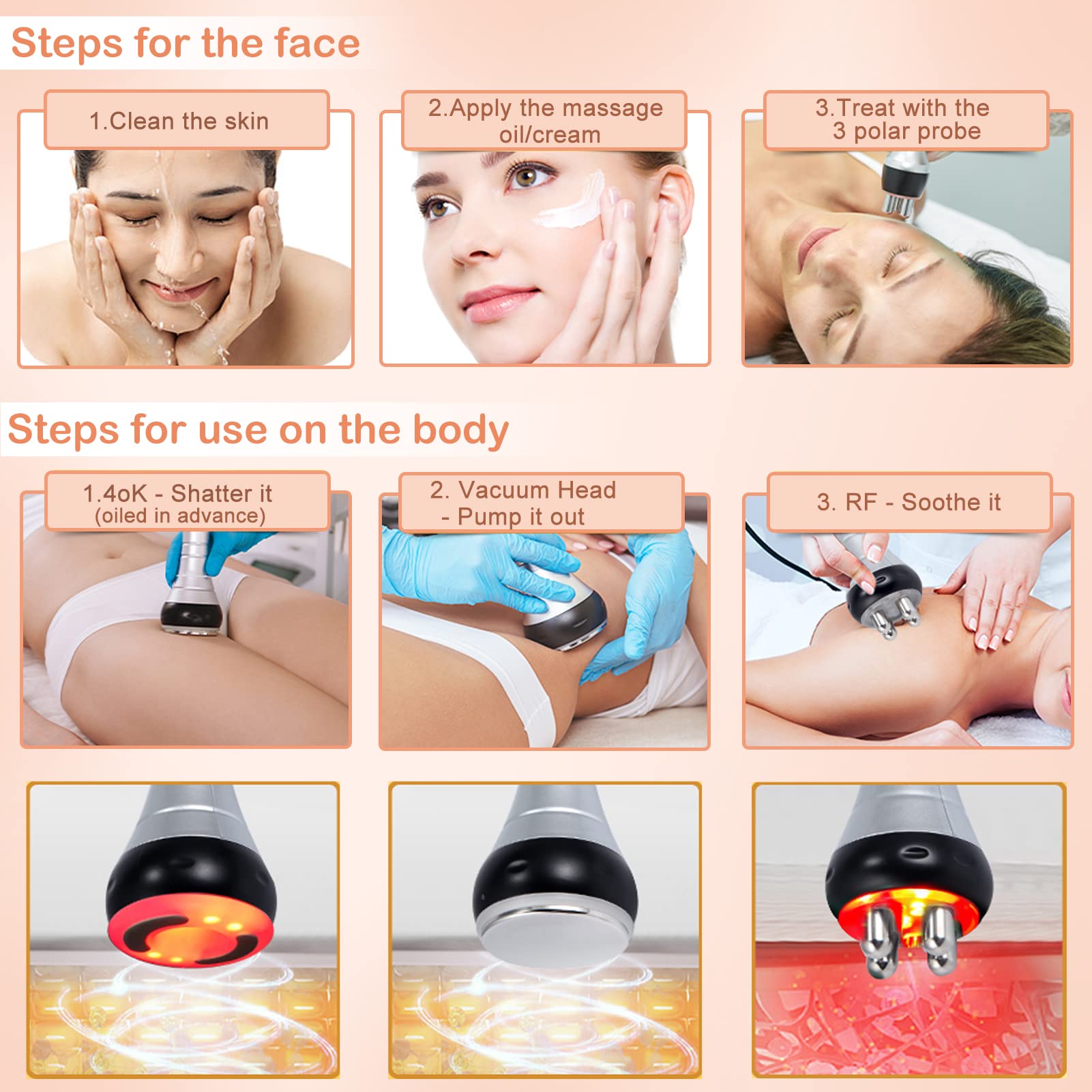 Babiloon 40K Cavitation Machine - 6 in 1 Professional Body Beauty Device with Radio Frequency & Vacuum Reduction for Arm, Waist, Thigh, Hip & Leg Contouring - Perfect for Home Spa & Salon Treatments (UK)