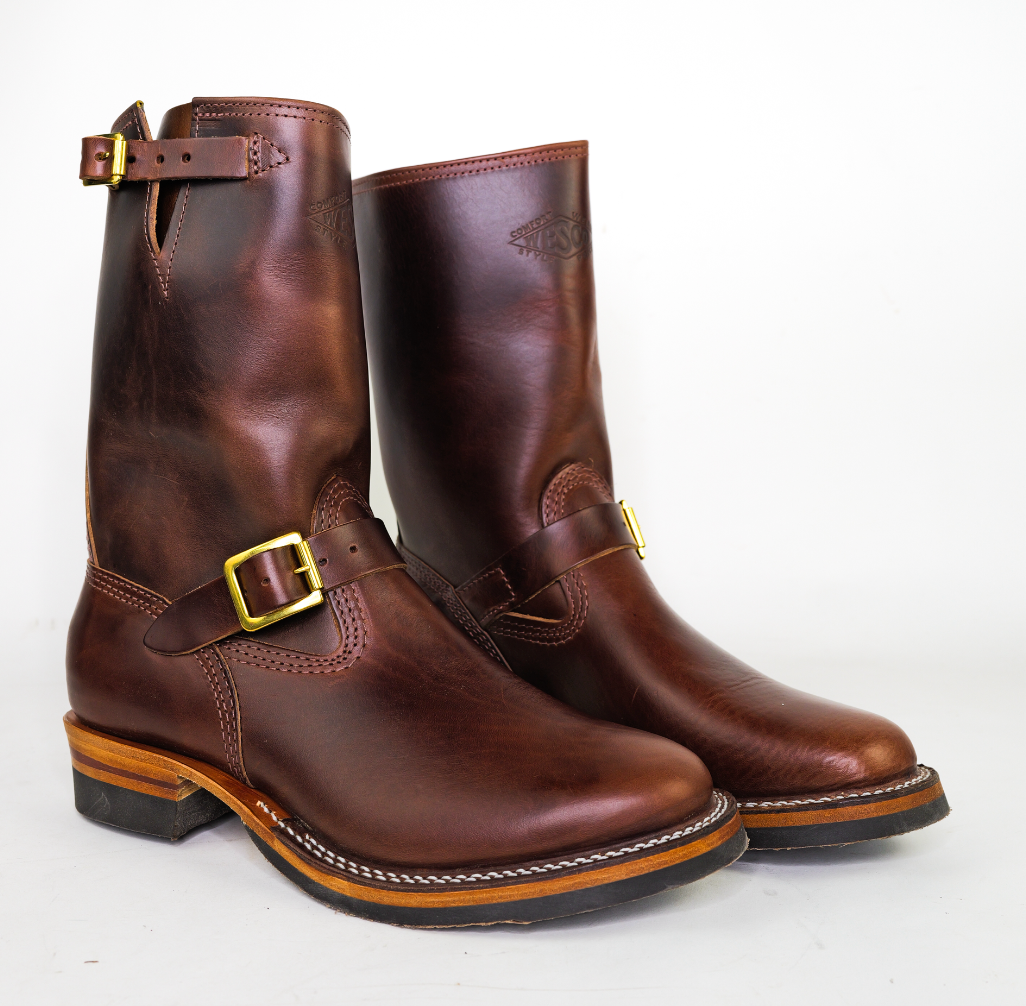 Premium Wesco Boots X The Shop Mister Lou Brown Horsehide Engineer Boots - Durable Leather Work Boots for Motorcycle Riding & Outdoor Adventures