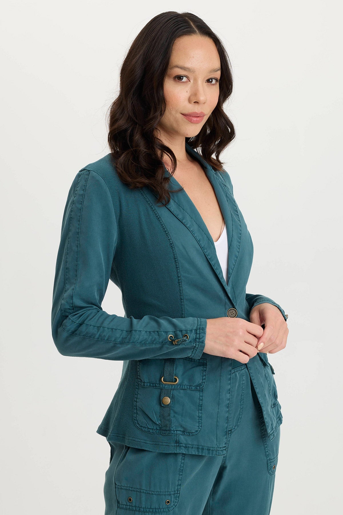 Stratford Twill & Jersey 3/4 Sleeve Blazer Jacket for Women - Office Wear, Business Casual, Spring & Fall Layering