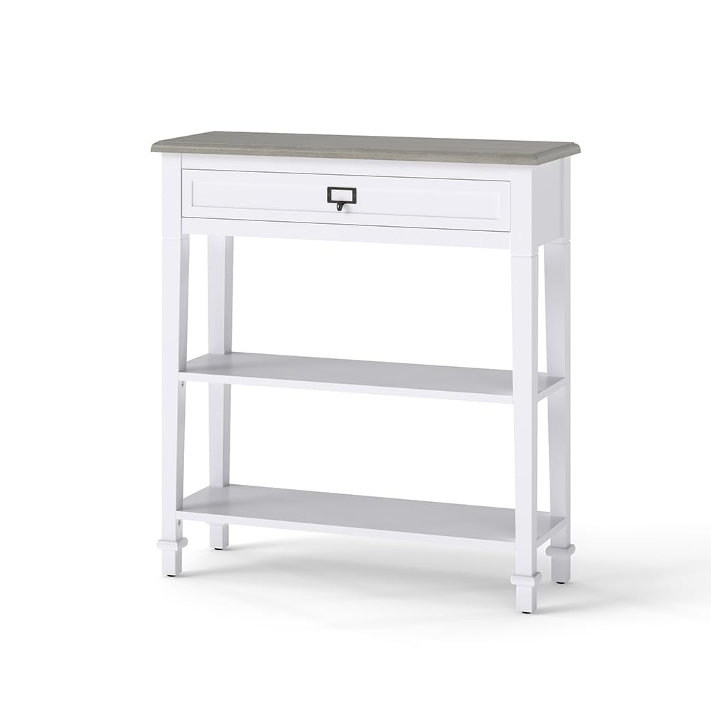 30 Inch Narrow Console Table with Drawer & Bottom Shelf - Entryway, Living Room, Hallway Furniture - Perfect for Small Spaces & Home Decor (White)