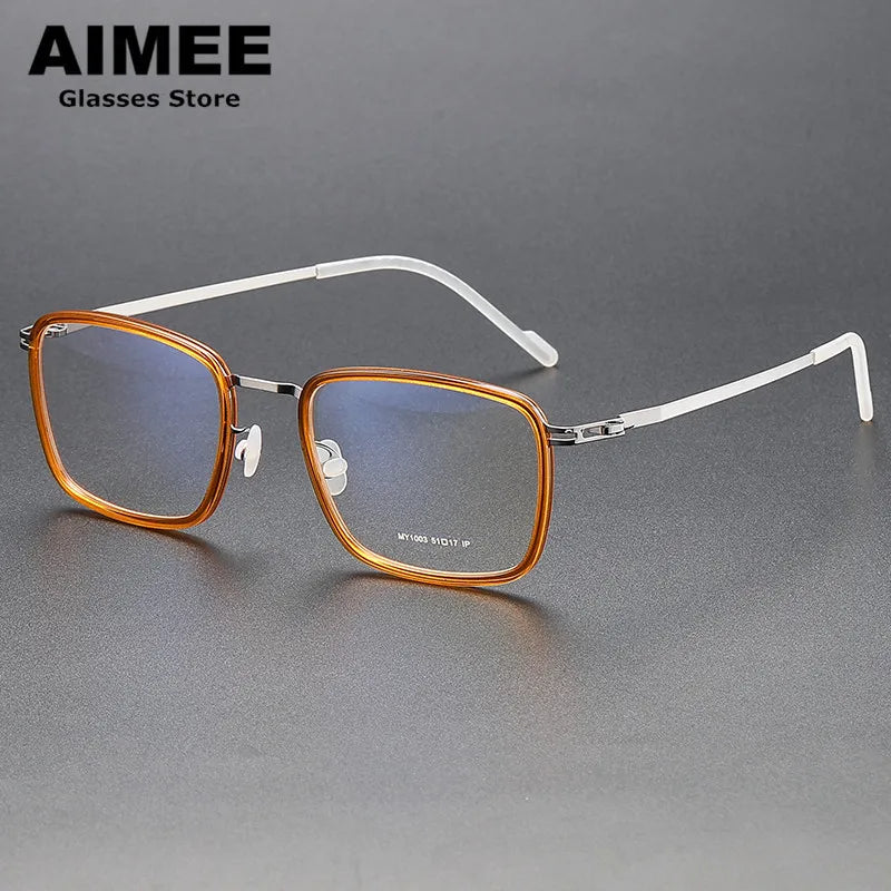Aimee Unisex Full Rim Square Acetate Titanium Eyeglasses 81003 - Lightweight Durable Frame for Men & Women - Perfect for Reading, Work, and Everyday Use