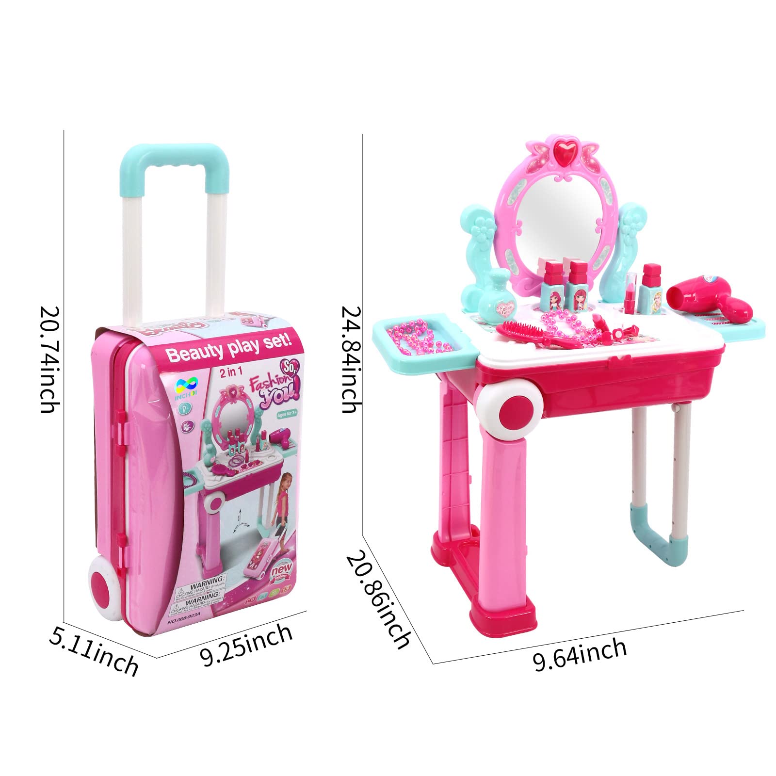 2-in-1 Kids Travel Suitcase & Play Kitchen Set - Convertible Luggage with Pretend Cooking Utensils & Food Toys - Best Educational Gift for Boys & Girls Ages 3-6 - Perfect for Travel, Home Play & Preschool Learning Activities (ABS Plastic)