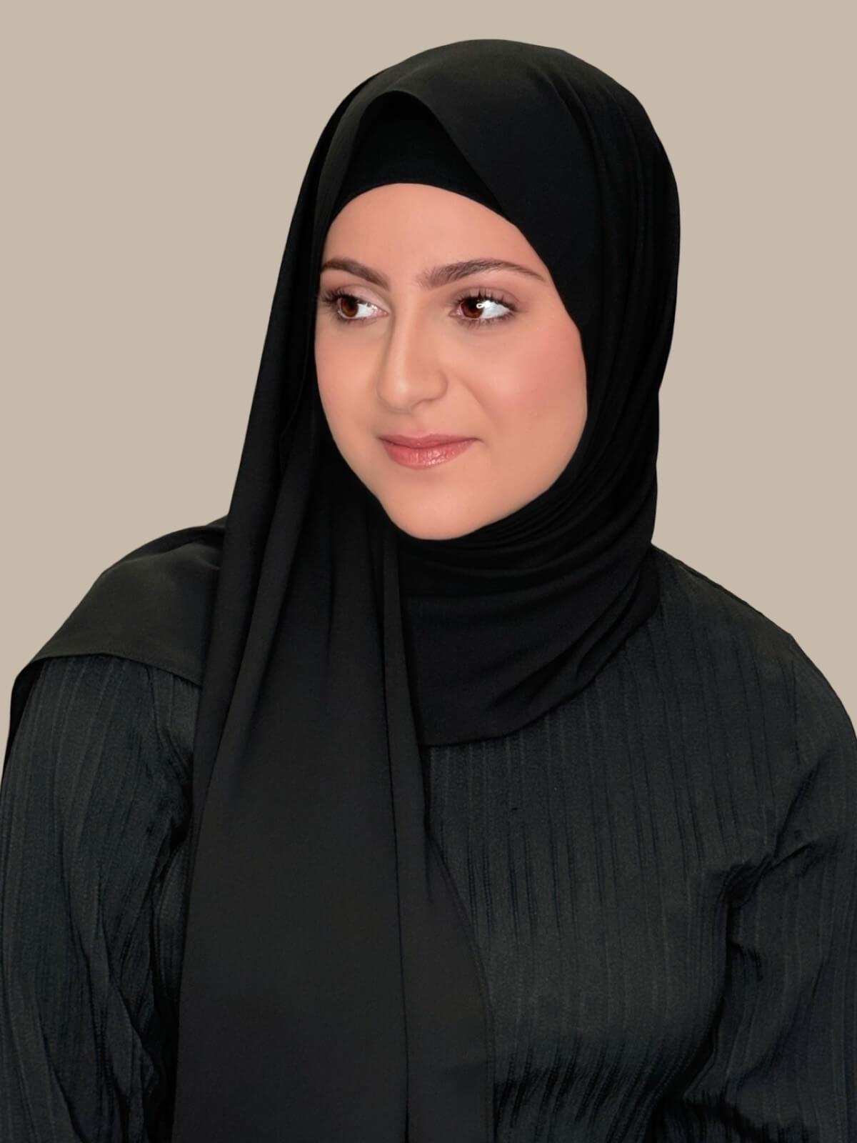Elegant Black Chiffon Hijab Set for Women - Modest Muslim Scarf & Outfit - Perfect for Prayer, Work, and Special Occasions