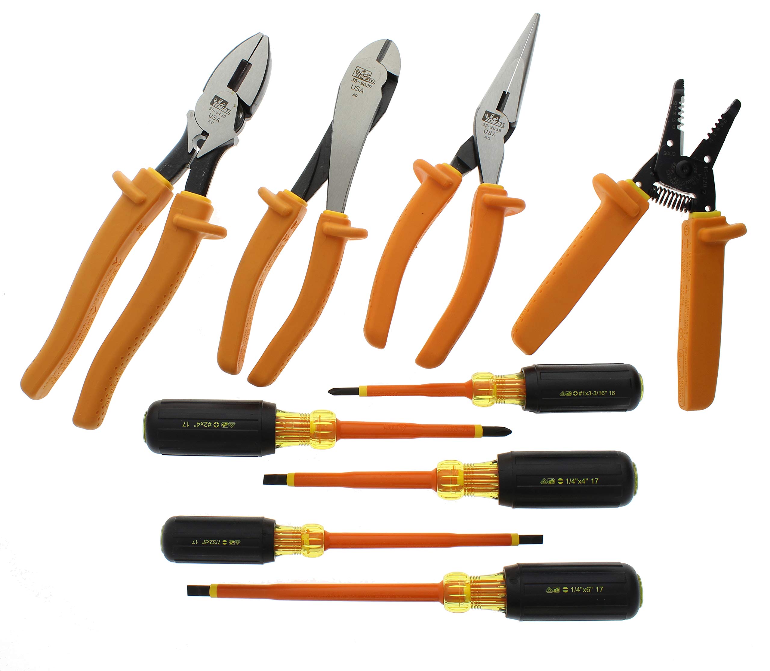 IDEAL Electrical 35-9108 9-Piece Insulated Tool Kit with Case - Double Insulated Hand Tools, Non-Slip Grips, Impact Resistant - Perfect for Electricians, HVAC Technicians & Home Electrical Repairs