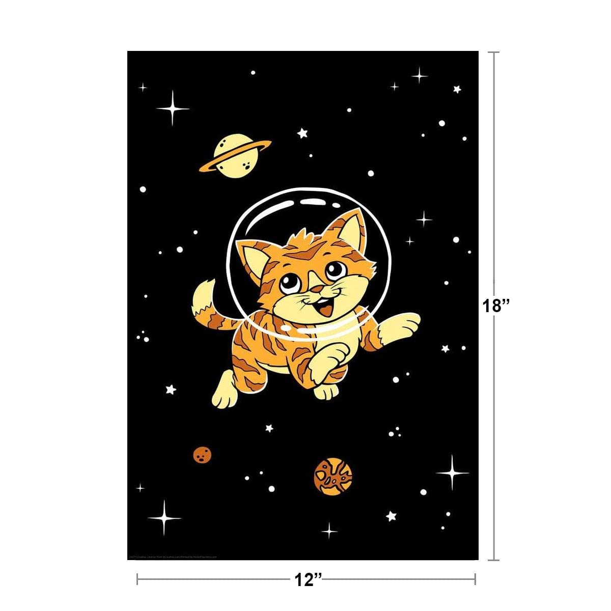 Funny Outer Space Cat Poster - Cute Kitten in Space Wall Art Print 12x18 - Motivational & Inspirational Cat Decor for Bedroom, Office, or Gift