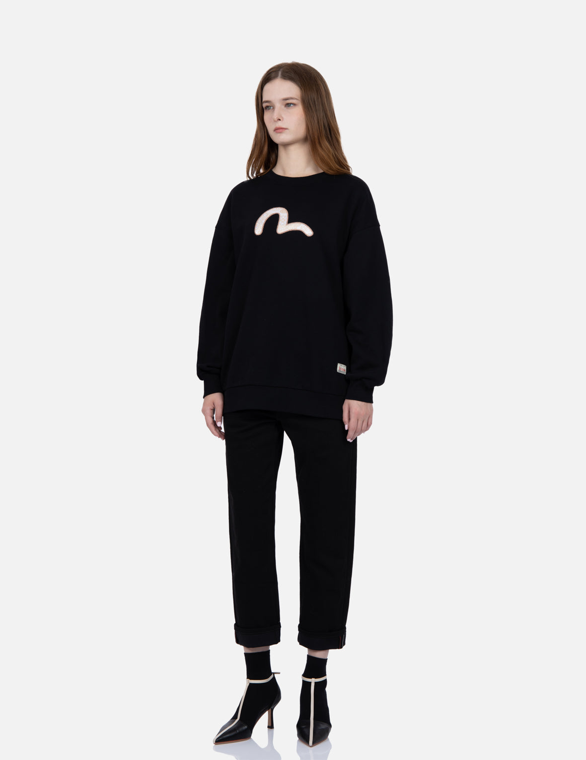 Stylish Brocade Seagull Appliqué Sweatshirt for Women - Trendy Embellished Pullover for Casual Wear & Fall Fashion