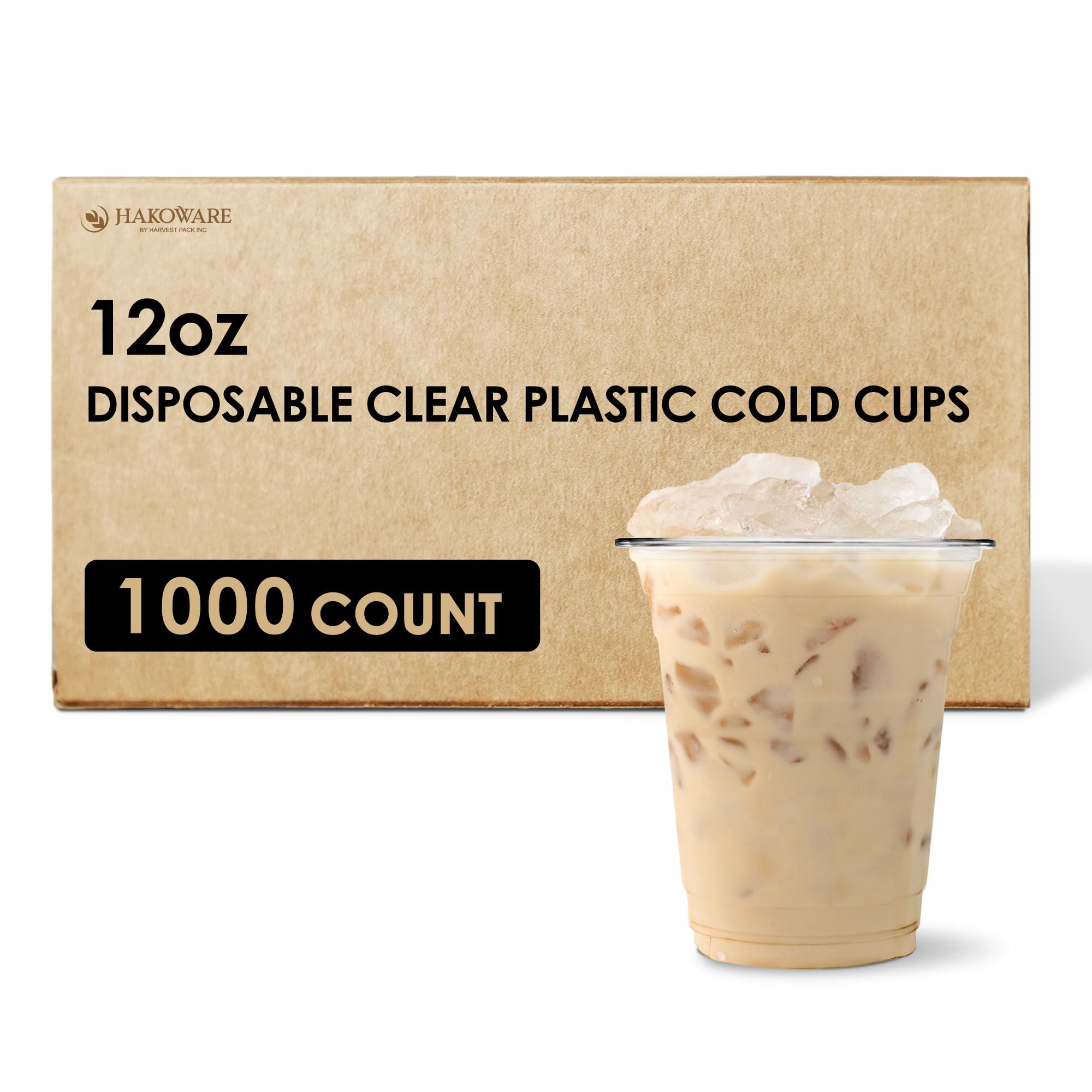 1000 Pack HAKOWARE 12 oz Clear Disposable Plastic Cups - PET Cold Drink Cups for Iced Coffee, Cocktails, Smoothies & Cold Beverages - Perfect for Weddings, Parties, Restaurants & Home Use