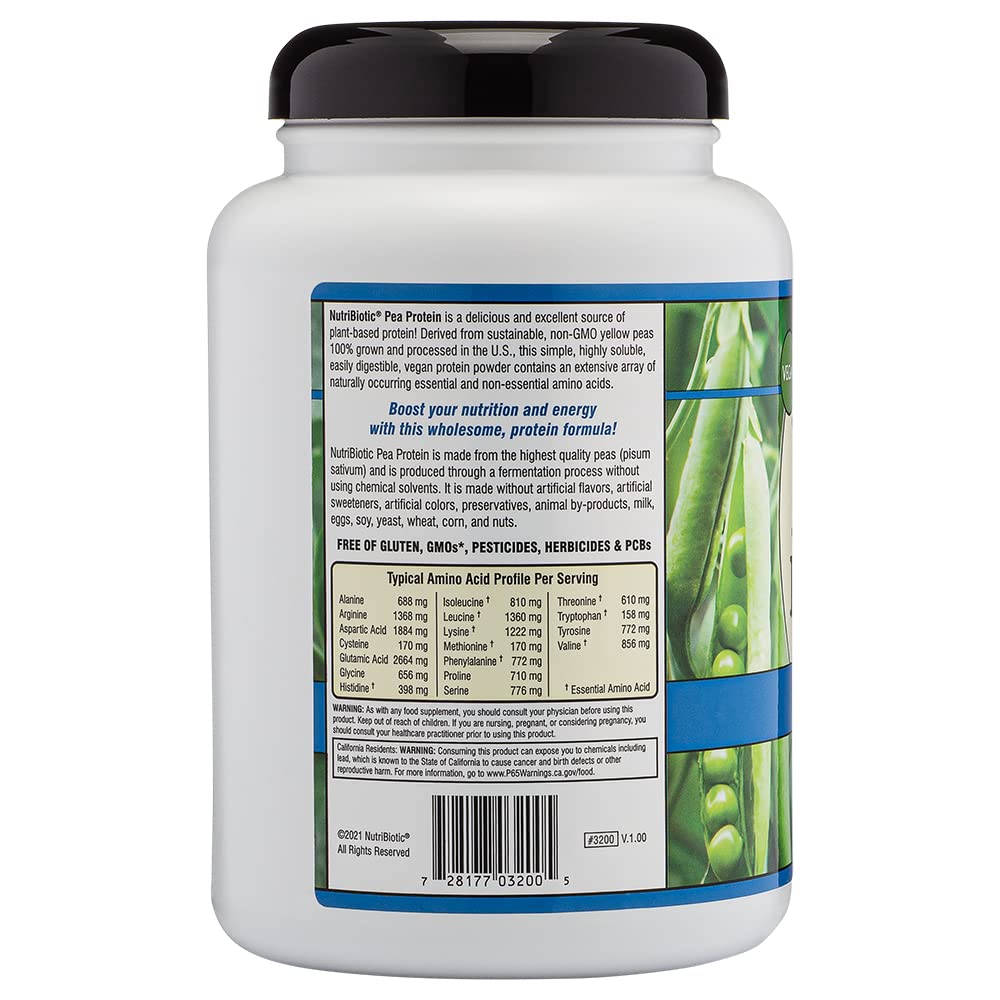 NutriBiotic Plain Pea Protein Powder, 21 Oz | Low Carb Vegan Plant-Based Protein | 100% USA Grown & Processed | Keto, Gluten-Free & Non-GMO | Rich in BCAAs & Creamy Texture | Perfect for Smoothies, Baking & Post-Workout Recovery